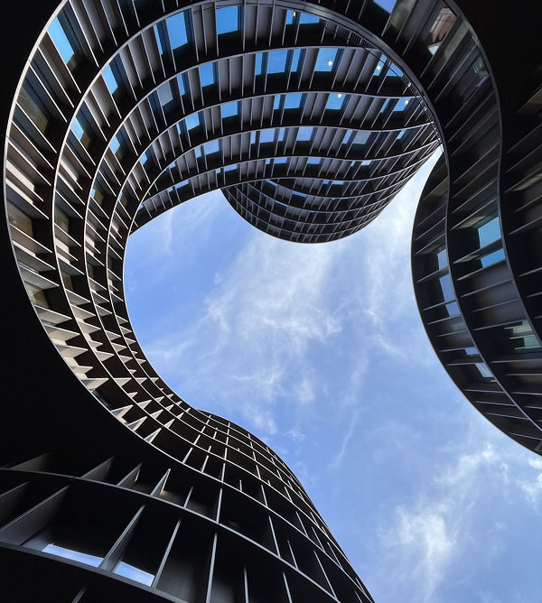 KT - Looking up at a spiral building
