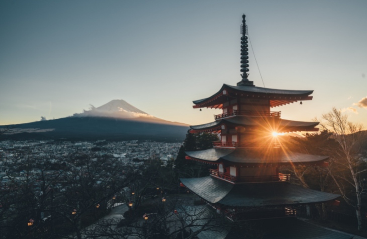 View over Mt. Fuji in Japan at dusk