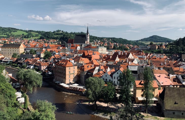 Village in the Czech Republic with river in the summer